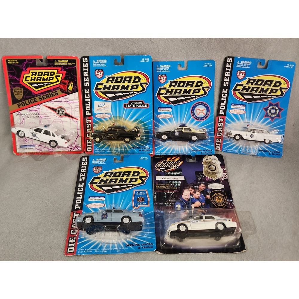 Road Champs 1:43 Die Cast Police Car Lot of 6 Vintage Police Series Cruisers